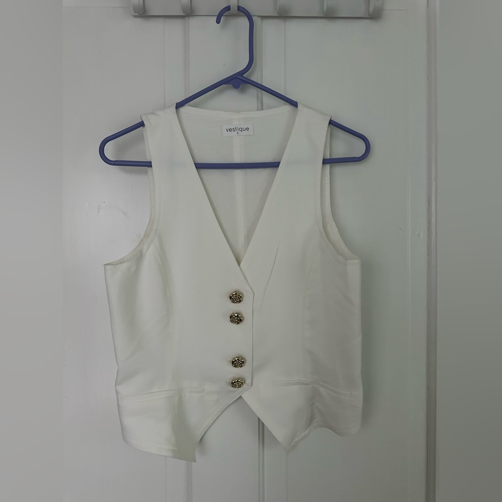 Vestique White Vest with Gold Metallic Buttons